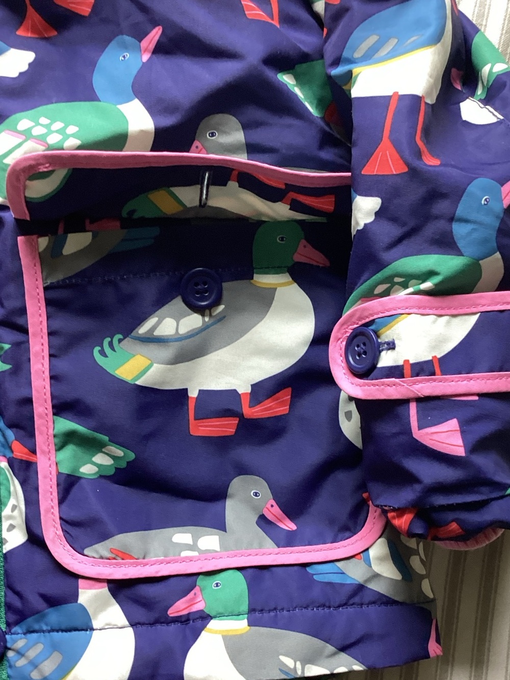 Mini Boden Purple Seagull-Print Hooded Raincoat with Sherpa Lining - Picture 4 of 8